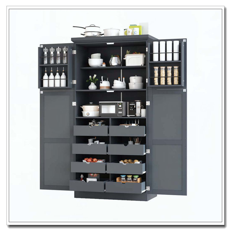 Grande armoire de rangement autoportante avec plateaux de cuisine, Gris