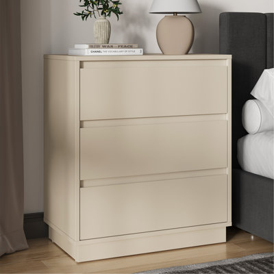 Grand ensemble de 2 commodes à 3 tiroirs, table de chevet moderne pour chambre à coucher, table de chevet large avec système coulissant dissimulé, commode en bois pour le salon, vestibule, beige