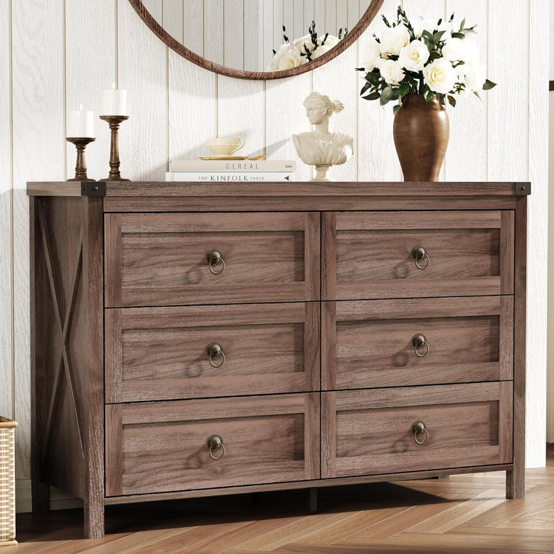 Commode double 6 tiroirs Breakwater Bay Farmhouse, Noyer