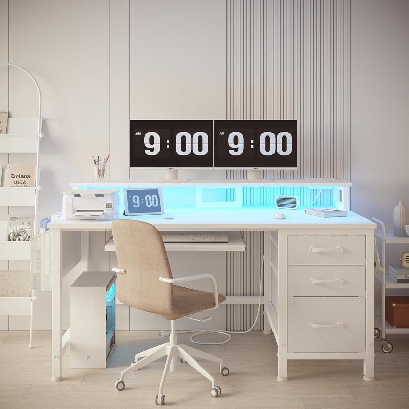 47 Inch Home Office Desks With Keyboard Tray, Computer Desk With File Drawers Cabinet