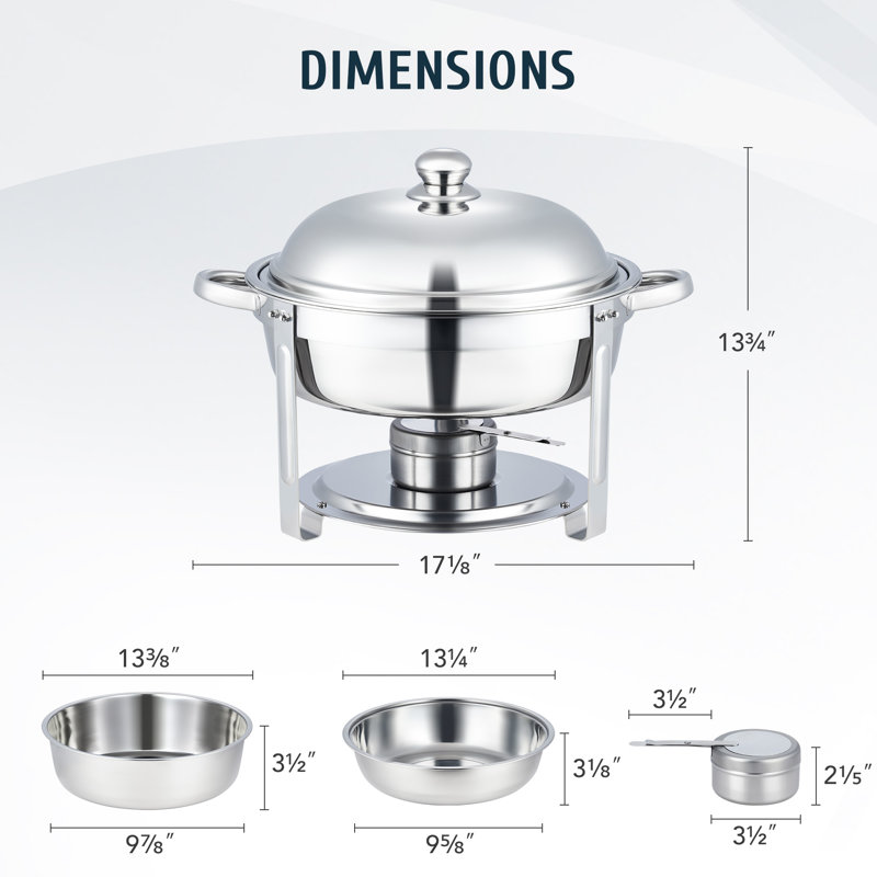 Stainless Steel 5 Quarts Round Chafing Dish Set with Lids