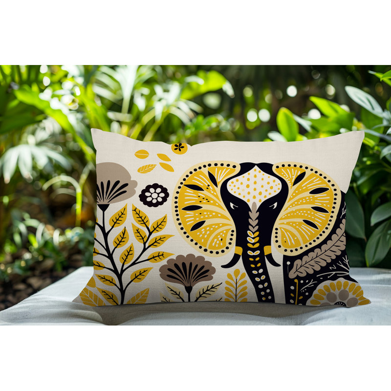 Coussin lombaire réversible intérieur / extérieur Issa Elephant, Rectangulaire H 14 po x l 20 po, Jaune