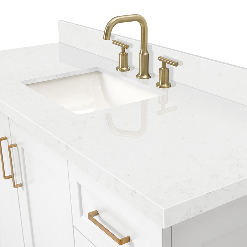 61 IN.  Single Bathroom Vanity, White, Rectangle, Carrara Quartz