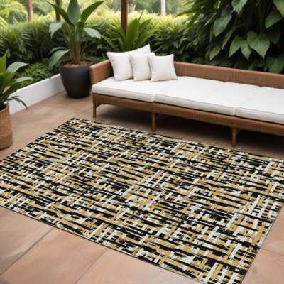 Tapis intérieur lavable abstrait 10 pi x 14 pi noir