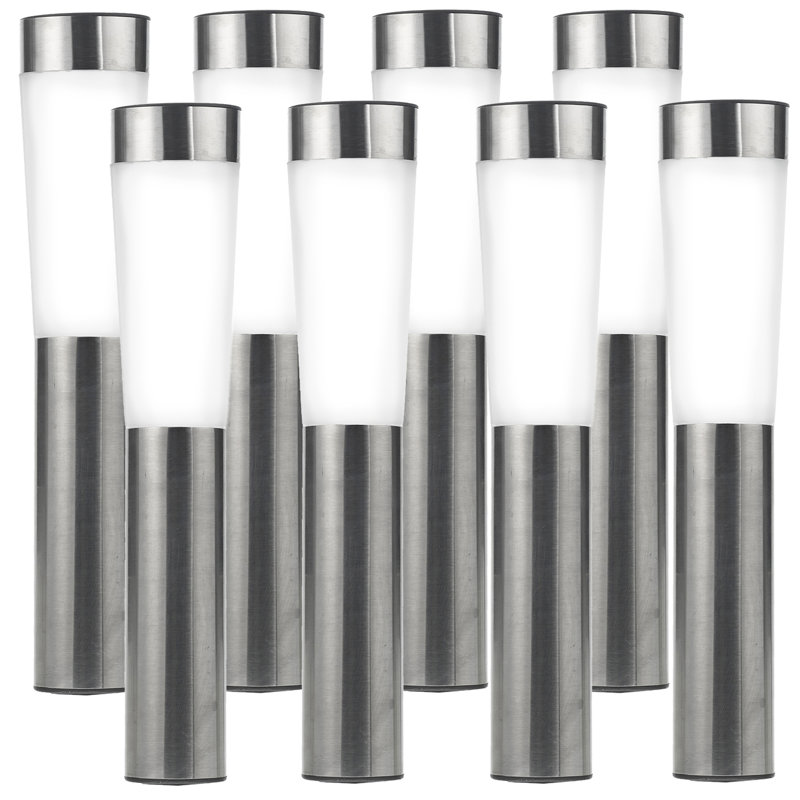 Amaker Silver Low Voltage Solar Powered Integrated LED Steel Pathway Light Pack