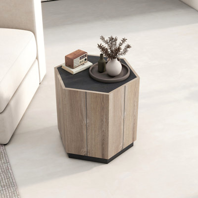 Table de chevet texturée hexagonale de style champêtre rétro avec tiroir
