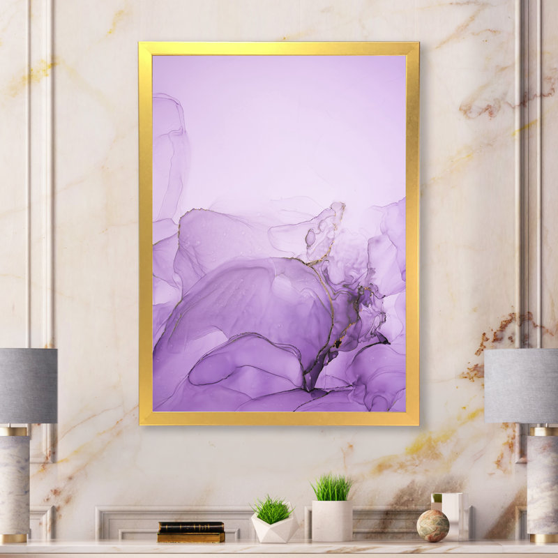 Art luxueux sur toile marbré mauve de luxe III, Toile avec cadre photo doré, H 12 po x l 8 po x P 1 po