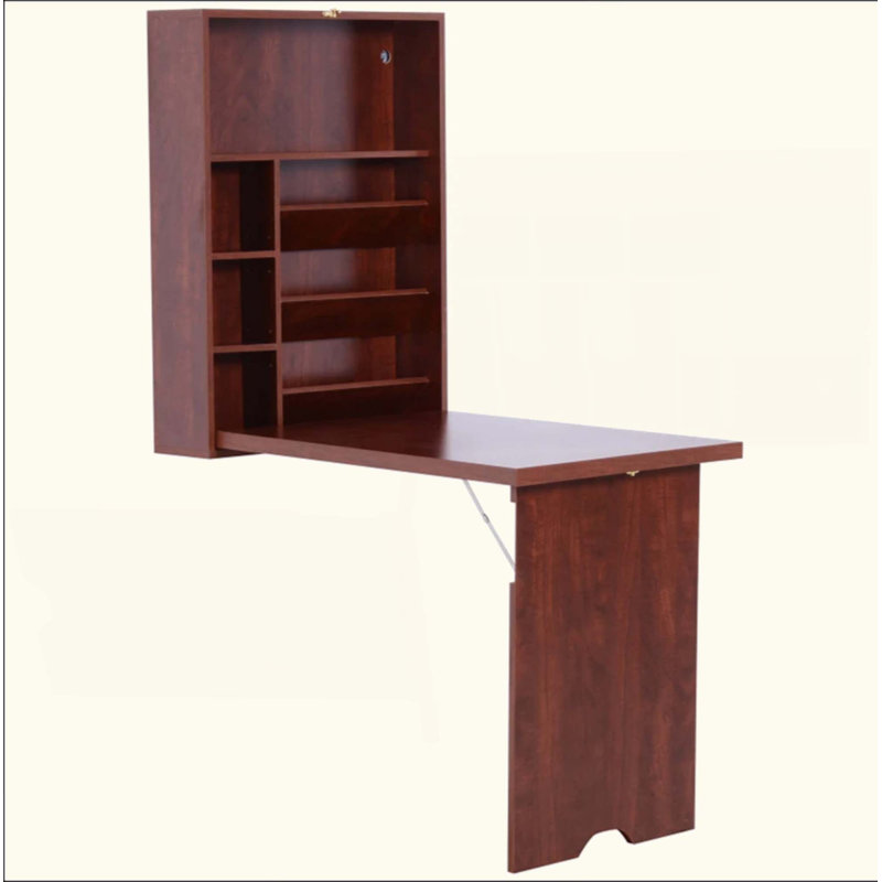 Bureau mural, bureau convertible escamotable, acajou