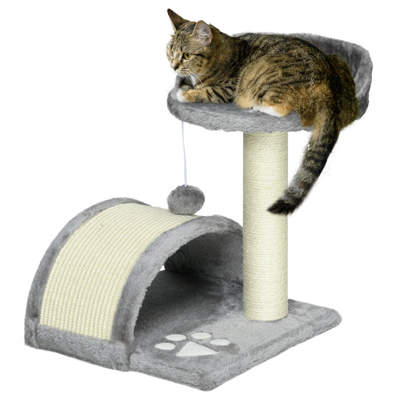 18" Cat Scratching Tree Kitty House with Hanging Toy (Grey)