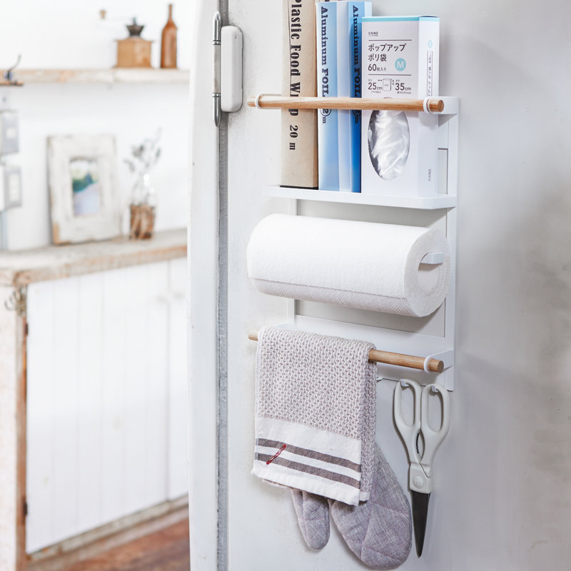 White and Natural Steel Magnetic Kitchen Organizer Rack