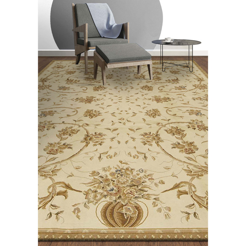 High-Quality Hand-Knotted Ivory Area Rug