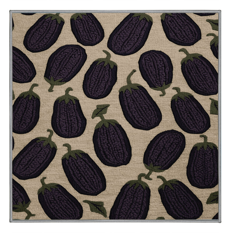 Washable Eggplant Japanese Vegetables Area Rug, Square 6'