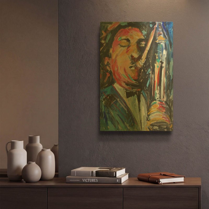 Tableau mural en métal doré « Sax Man » par JD, 30,5 x 40,5 cm, 12 po x 16 po