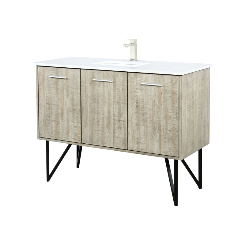 48 po L x P 20 po. Meuble-lavabo rustique avec plateau en marbre de culture et robinet en nickel brossé - pieds d'armoire à fermeture en douceur, grand espace de rangement avec tiroirs