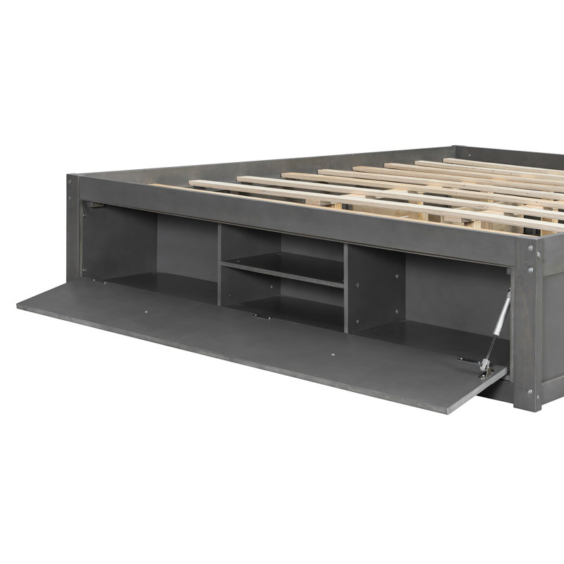 Queen Size Platform Bed Frame With 4 Storage Drawers And Hydraulic Lift Footboard Storage, No Headboard, Modern Space-Saving Design-Antique Gray