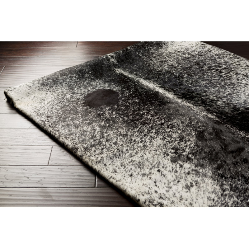 Leather Animal Print Area Rug in Black/Ivory