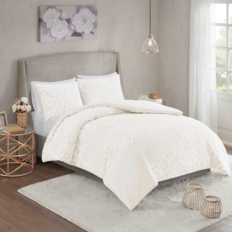 Ensembles de literie confortables en coton, style maison de campagne blanc cassé pour la chambre à coucher