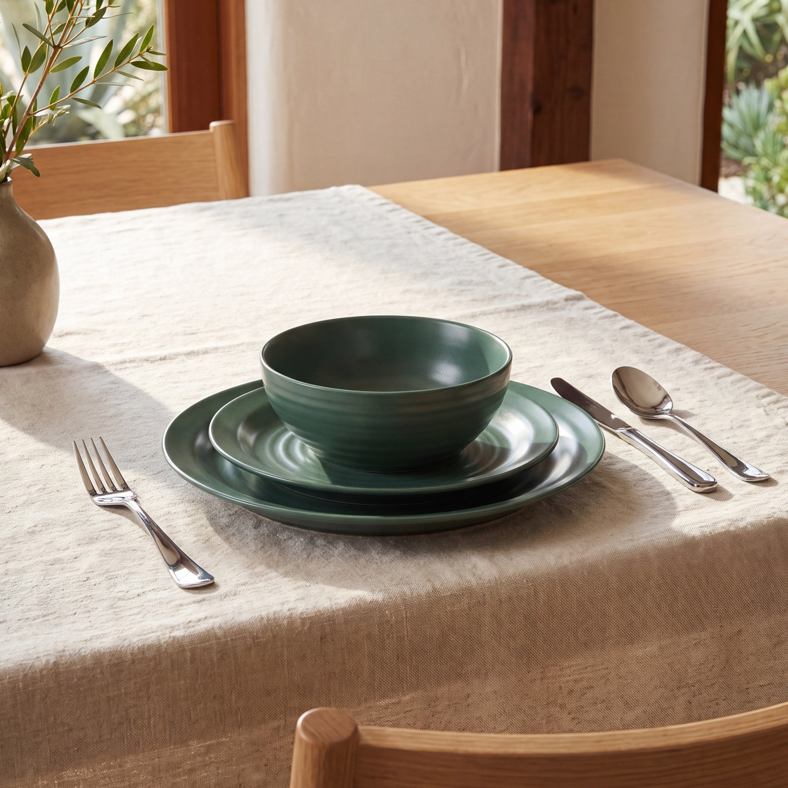 Orbit Stoneware Dinnerware Set, Green