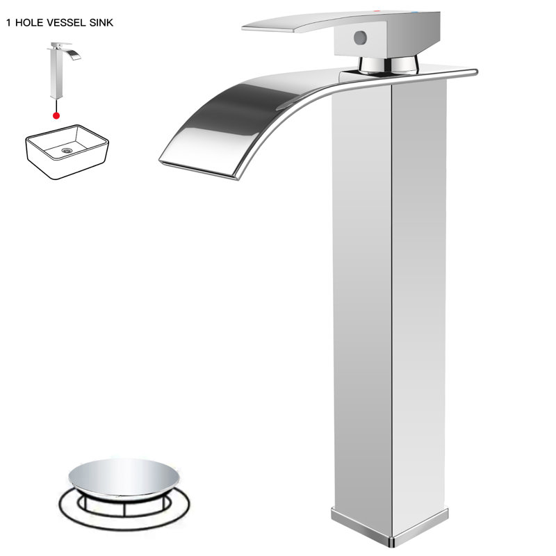 Robinet pour salle de bain moderne à un trou pour lavabo vasque - Robinet pour salle de bain or brossé, Chrome poli