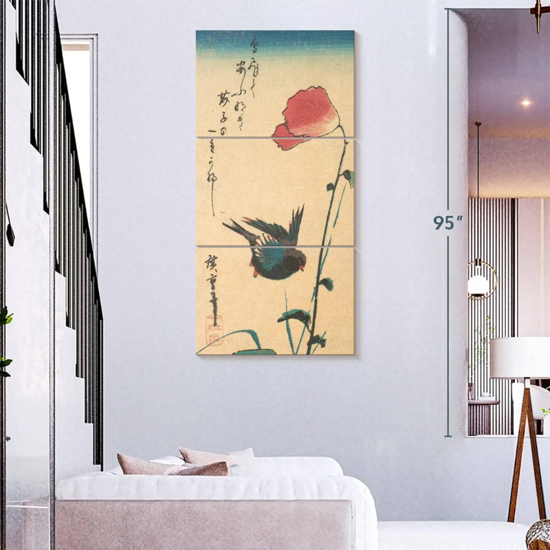 Coquelicot et moineau 1833, H 75 po x l 36 po