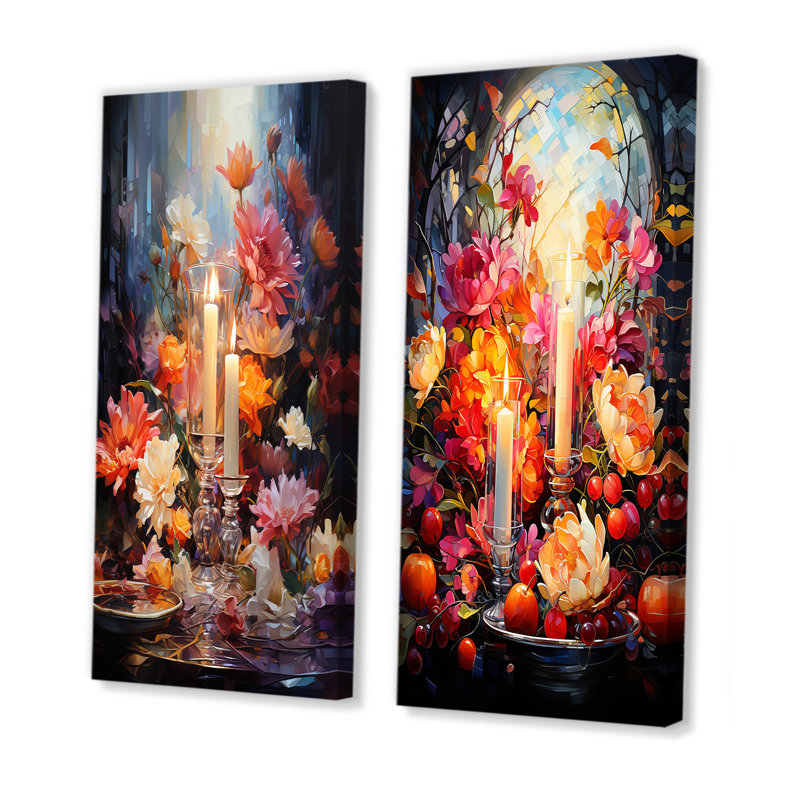 Judaism Blooms Sabbath Blessings - Judaïsme, art mural sur toile, ensemble de 2, Toile tendue, H 40 po x l 41 po