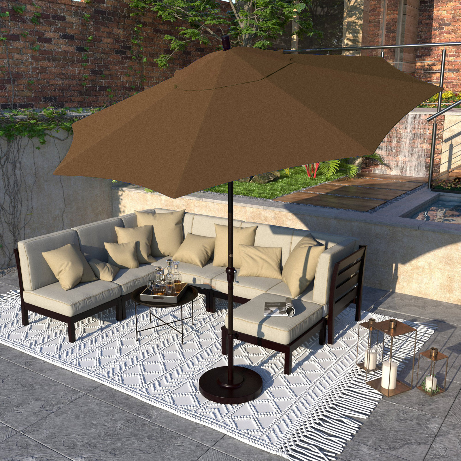 Camry 9' Sunbrella® Market Umbrella, Heather Teak Sunbrella®
