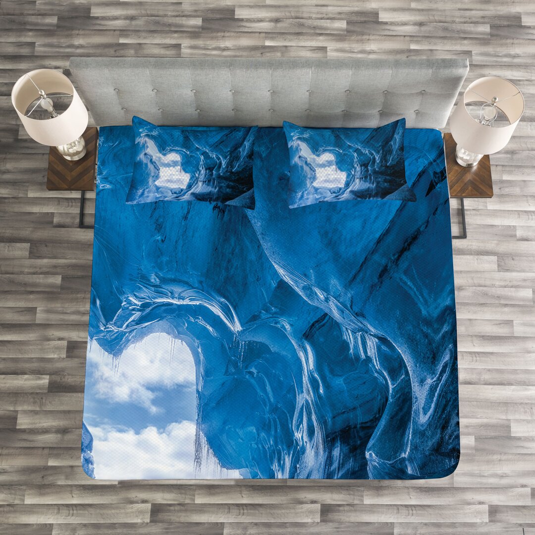 Gestepptes Bettdecken-Set, Glacier Gefrorene Cave, Blau, Blau