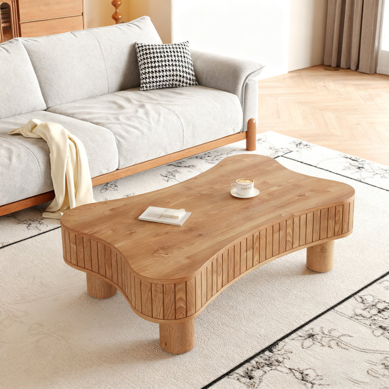 Endin 42" Lift-Top Coffee Table with Fluted Panel & Hidden Storage, Light Brown