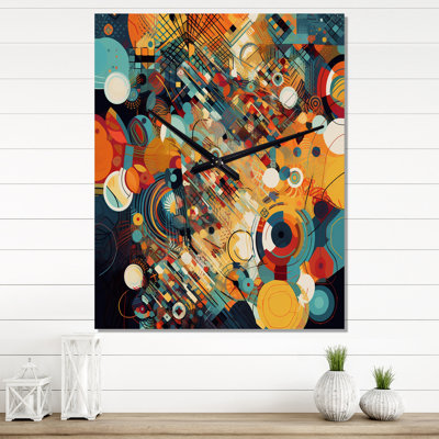 Orange Retro Vibe Background III - Geometric Modern Wall Clock