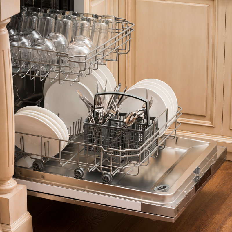 ZLINE 18 in. Compact Top Control Built-In Dishwasher with Stainless Steel Tub and Modern Style Handle, Blue Gloss, Modern