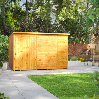 Powersheds 10 x 8ft Timber Tongue & Groove Windowless Pent Garden Shed Double Doors