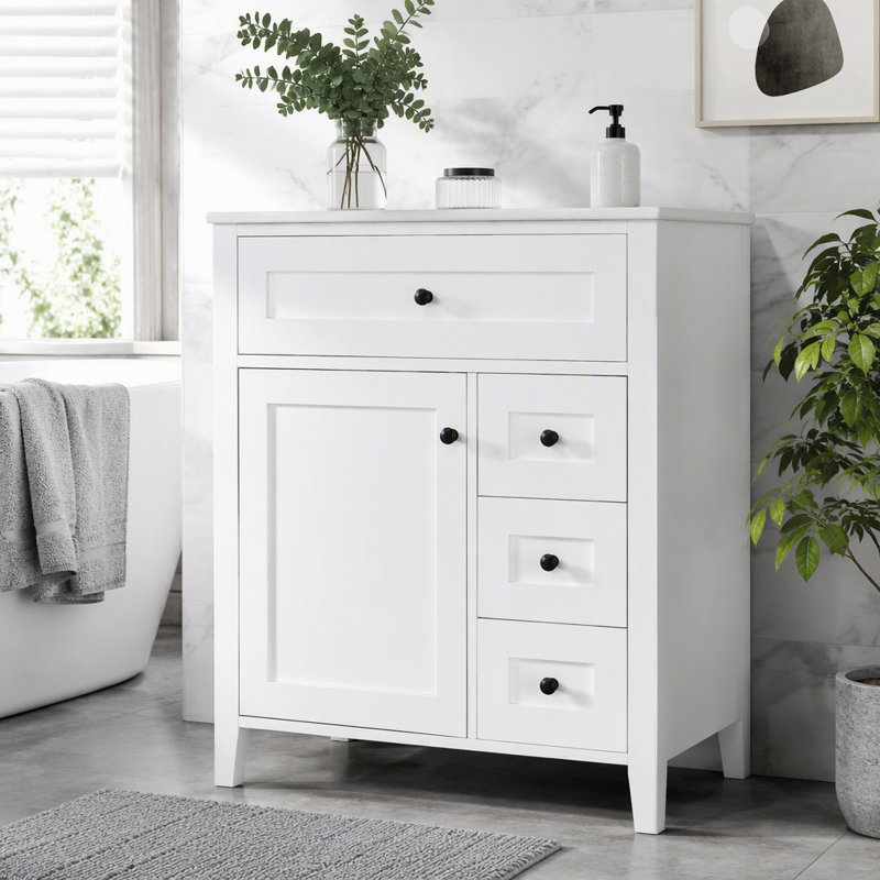 Meuble-lavabo de 30 po avec lavabo et grand rangement, Porte gauche blanche, 30
