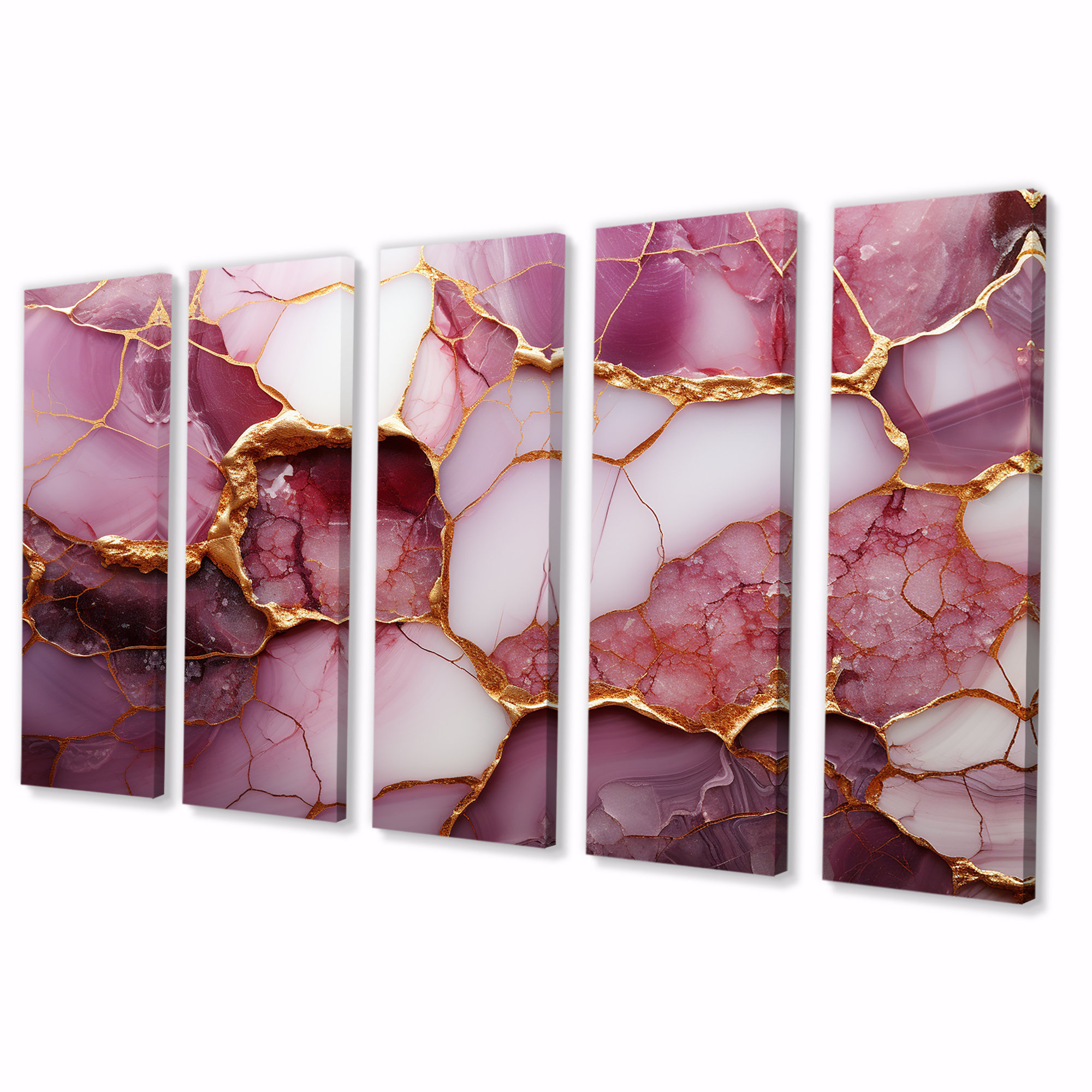 Mercer41 Pink And Gold Marble River I - Abstract 5 Piece Wall Art For ...