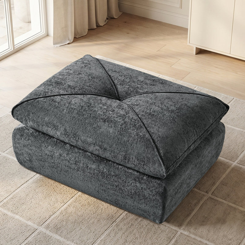 43" Upholstered Ottoman Foot Stool, Compression Foot Chair In a Box, DarkGray