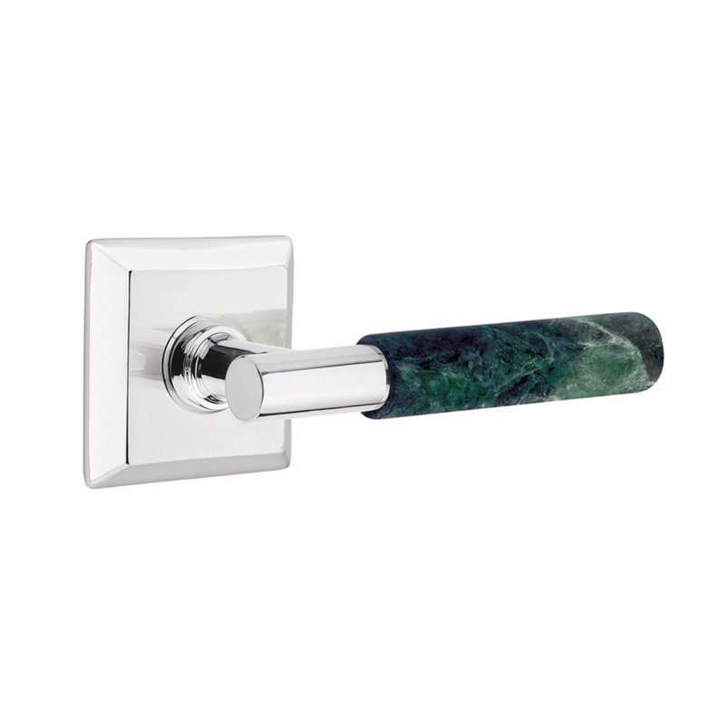 Ensemble de leviers de passage Emtek Select, rosette Quincy, tige en T, poignée en marbre vert, CF, Chrome poli