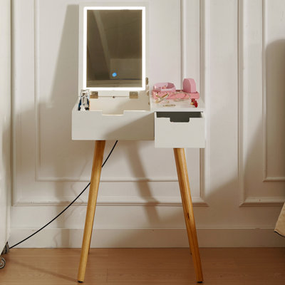 Dressing Table (Makeup Vanity)  - Small Makeup Makeup Vanity  Table, Dresser Desk With 2 Drawers, Flip Top Mirror Organizer, Makeup, Dressing Room, For Bedroom