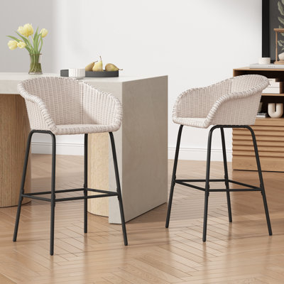 Santos Patio 29.5” Seat Height PE Rattan Bar Stools With Iron Legs by Bay Isle Home