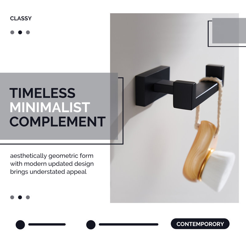 Bathroom Wall Mounted Double Towel Hook, Matte Black