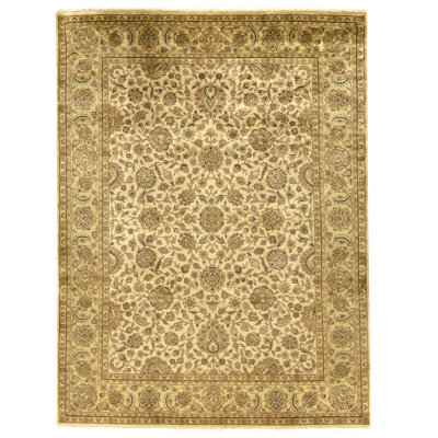 Tapis ivoire et doré de haute qualité noué à la main