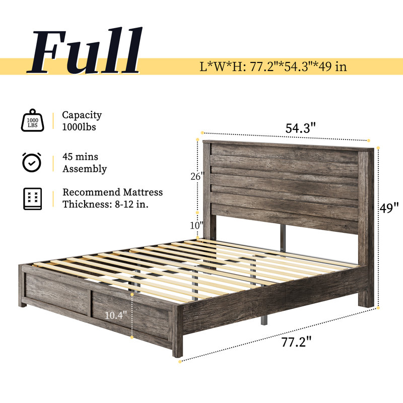 Lit plateforme Marro, Double, Gris