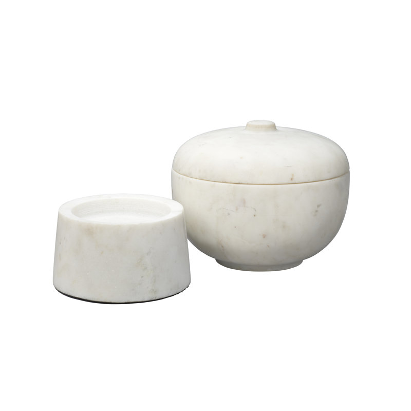 White Marble Lidded Bowl with Stand, Large