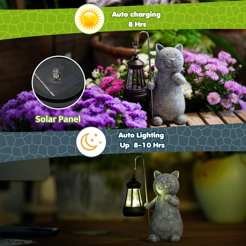 Erikas Solar Cat Garden Statue with Solar Lantern，Great Gifts for Grandma Mom Cat Lovers