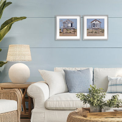 Silent Shore Beach Houses 2pc Framed Print Under Glass Set, design by Melissa Wang