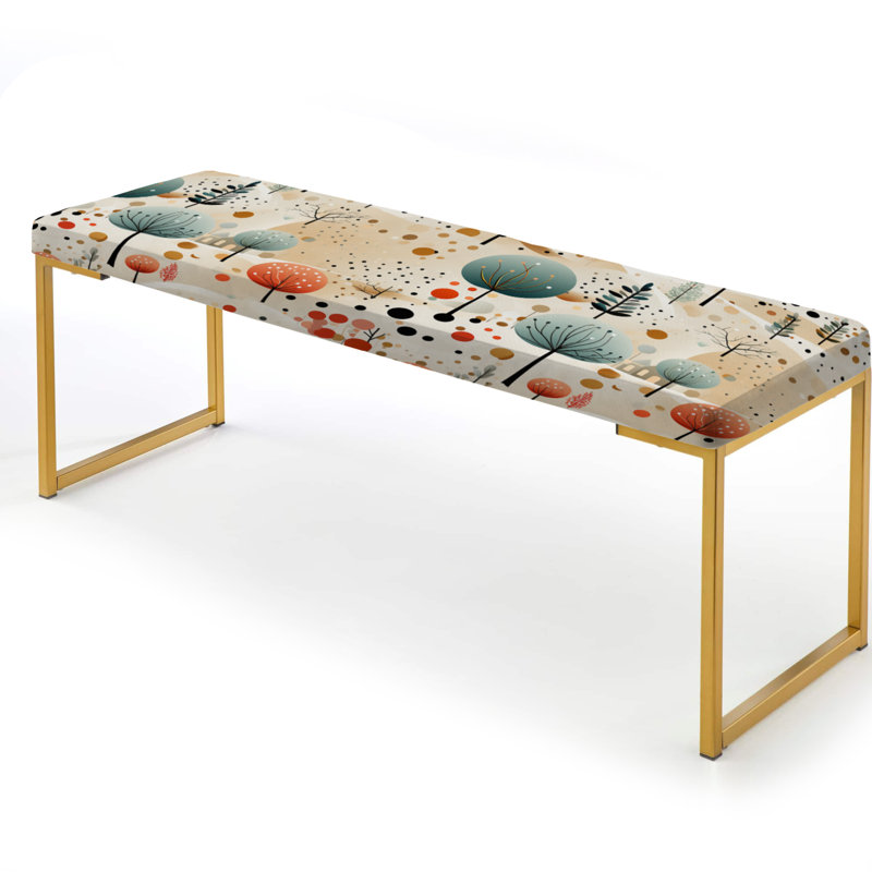 Grey And Coral Polka Dot Retro Landscape - Polka Dots Upholstered Gold Bench