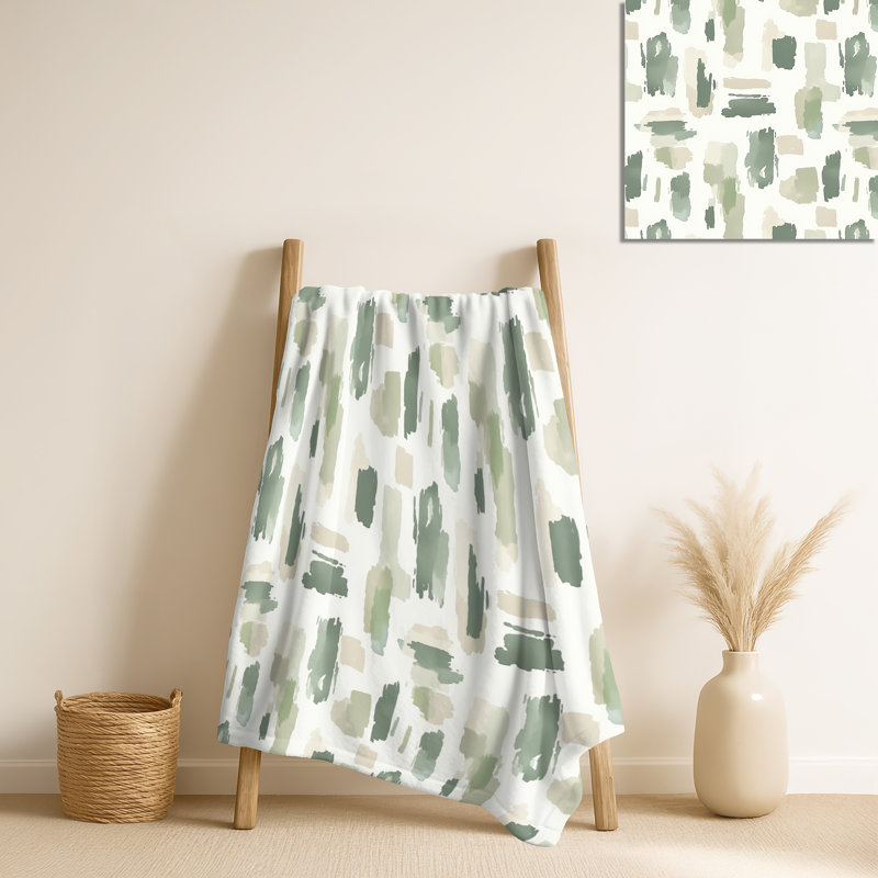 Crème sauge - couverture moelleuse abstraite, jeté en molleton minimaliste