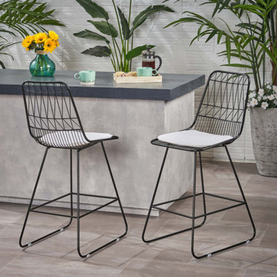 Ensemble de 2 tabourets de comptoir d'extérieur modernes en fil de fer avec coussins résistants à l'eau pour des sièges élégants et confortables
