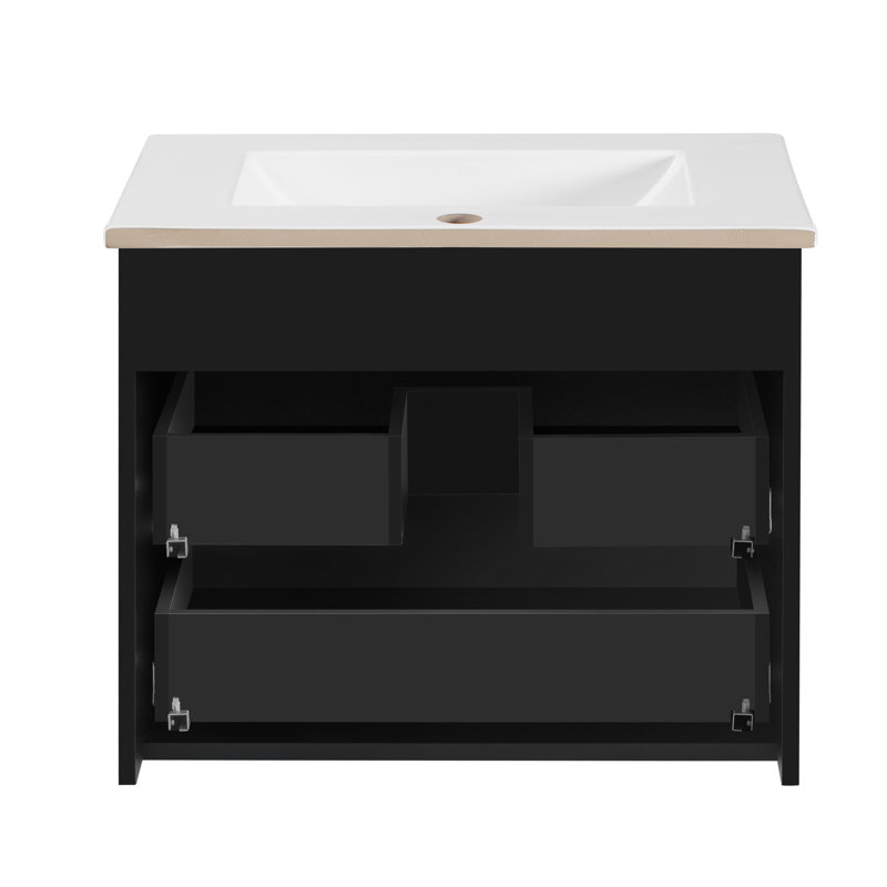 Meuble-lavabo moderne flottant avec lavabo, armoire en MDF noir, conception peu encombrante