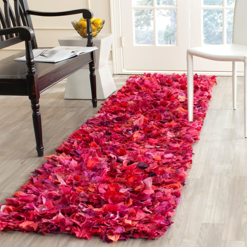 Tapis rose à poils longs Godsey, Tapis de couloir 2 pi 3 po x 9 pi