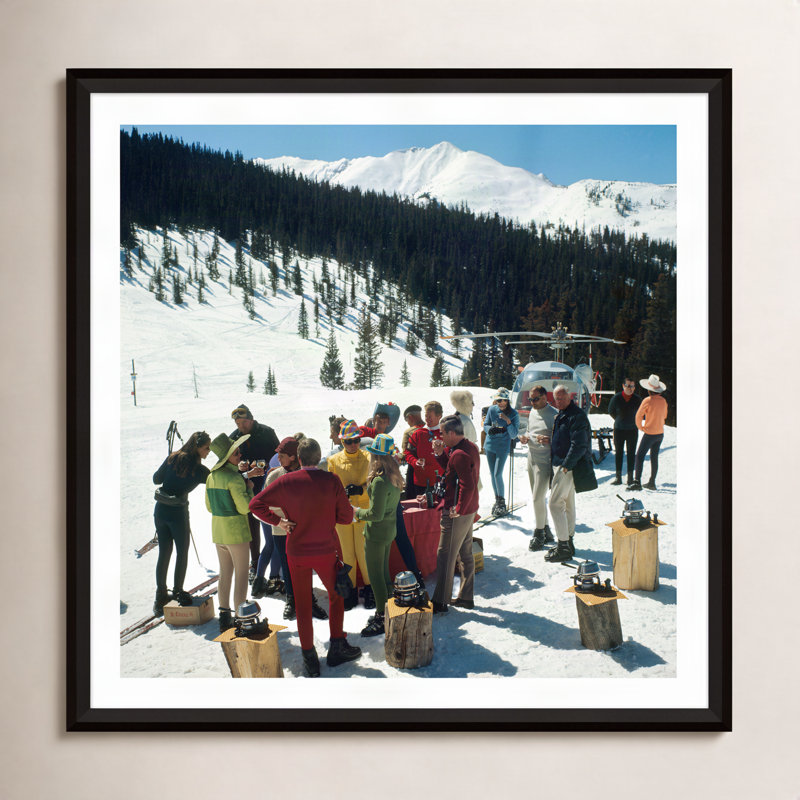 Snowmass Picnic by Slim Aarons - Photograph, 25" H x 25" W x 1.75" D, Black Single Picture Framed