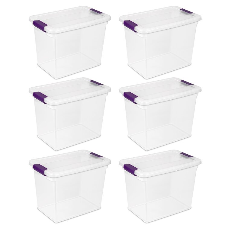 Sterilite Nesting Latching Handle Storage Tote Container, 66 Quart Capacity, Clear - 6 pack